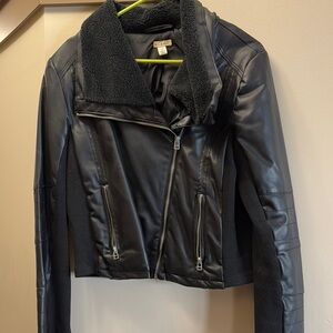 Black Leather Jacket with Shearling Collar